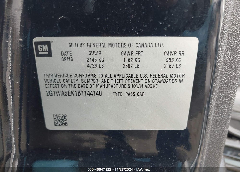 2011 CHEVROLET IMPALA VIN: 2G1WA5EK1B1144140