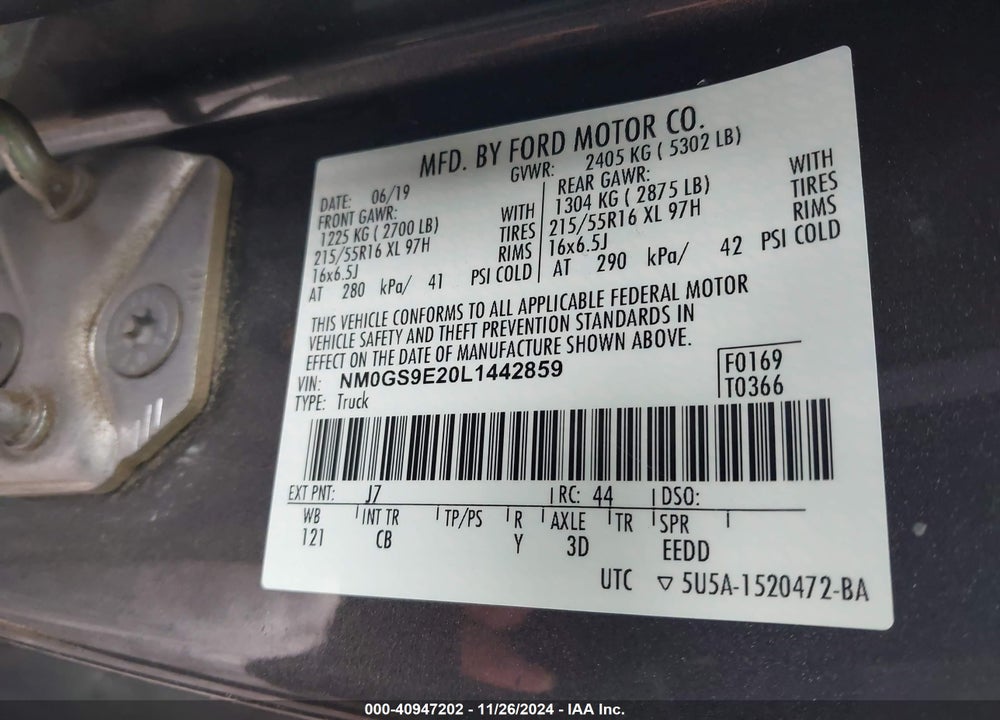 2020 FORD TRANSIT CONNECT XL PASSENGER WAGON VIN: NM0GS9E20L1442859