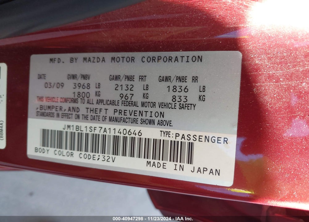 2010 MAZDA 3 I TOURING VIN: JM1BL1SF7A1140646