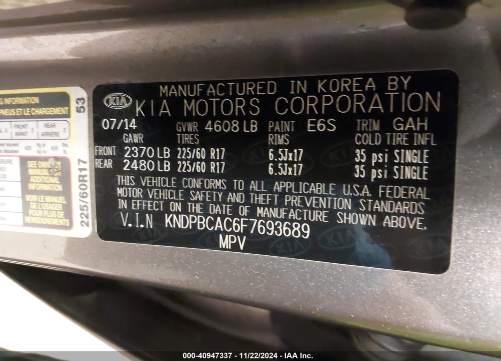 2015 KIA SPORTAGE LX VIN: KNDPBCAC6F7693689