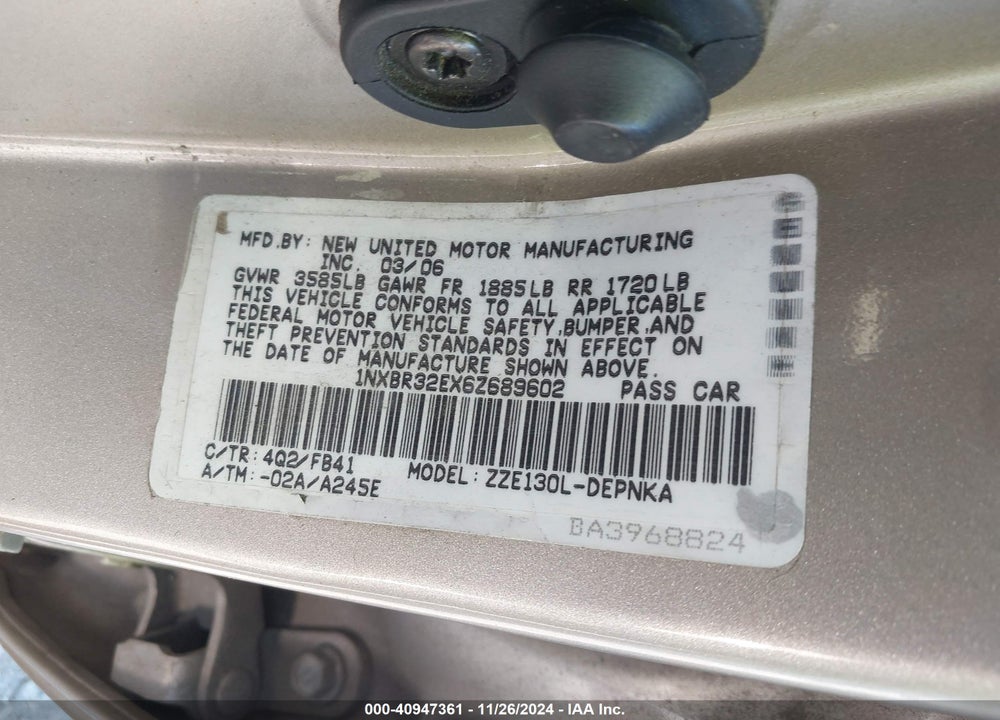 2006 TOYOTA COROLLA LE VIN: 1NXBR32EX6Z689602