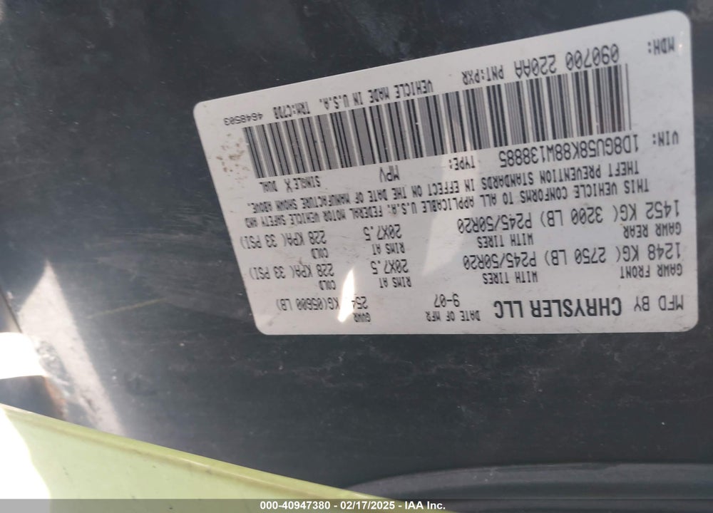 2008 DODGE NITRO SLT/RT VIN: 1D8GU58K88W138885