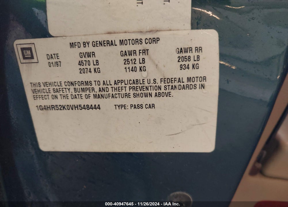 1997 BUICK LESABRE LIMITED VIN: 1G4HR52K0VH548444