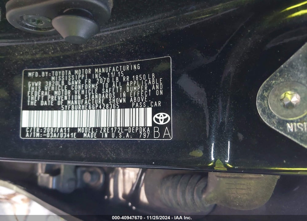 2016 TOYOTA COROLLA L VIN: 5YFBURHE6GP428365