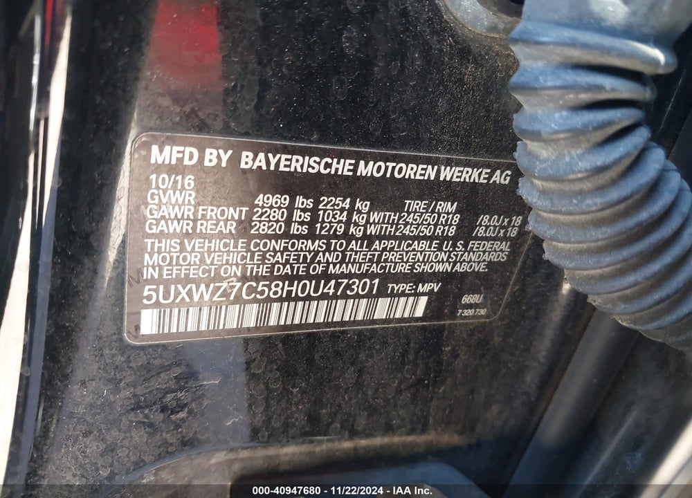 2017 BMW X3 SDRIVE28I VIN: 5UXWZ7C58H0U47301
