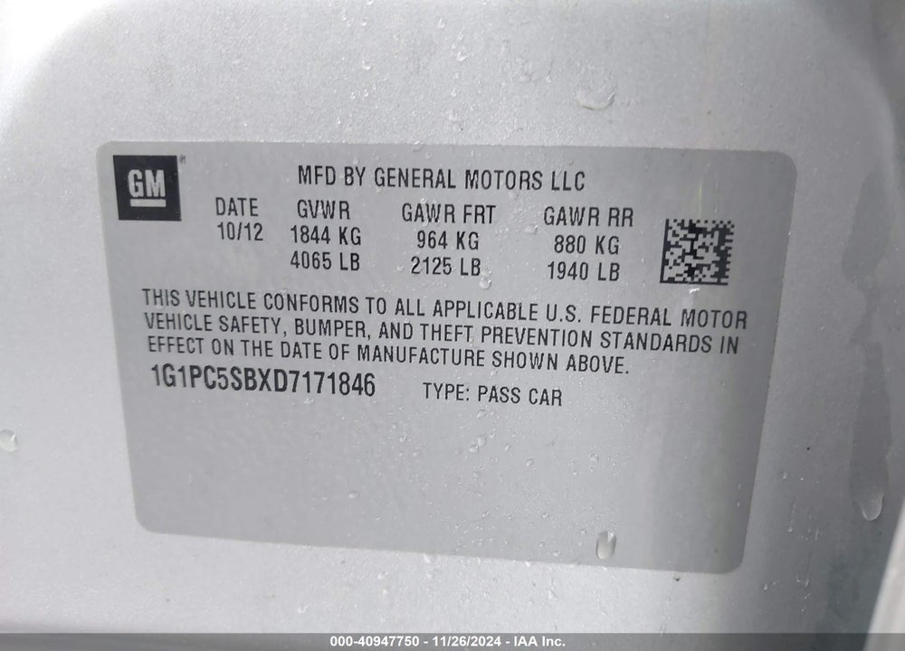 2013 CHEVROLET CRUZE 1LT AUTO VIN: 1G1PC5SBXD7171846