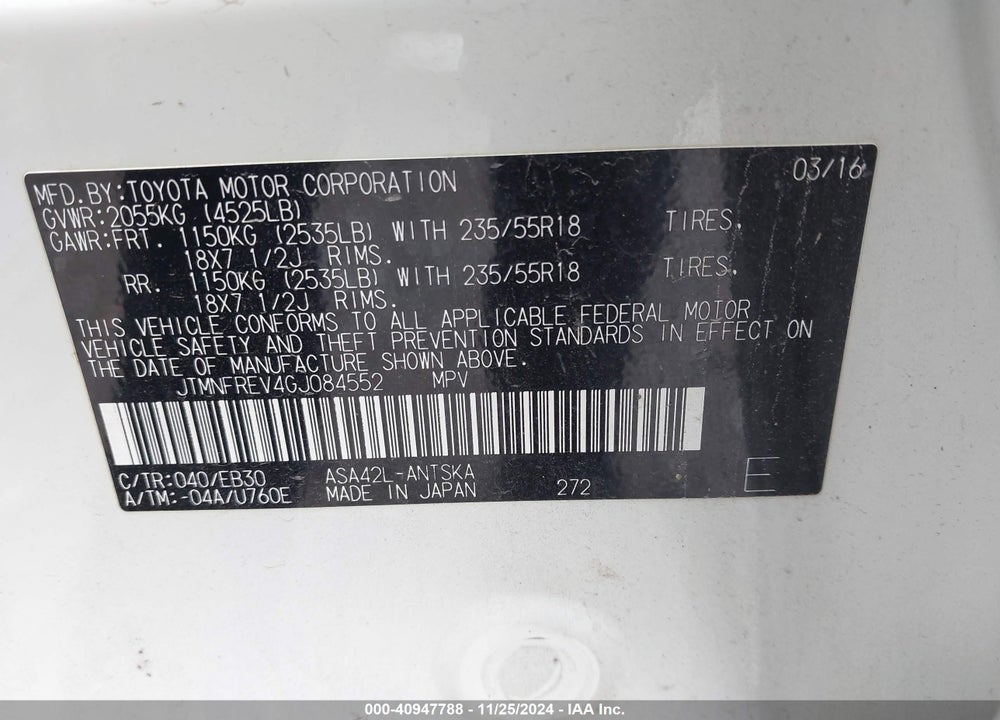 2016 TOYOTA RAV4 VIN: JTMNFREV4GJ084552