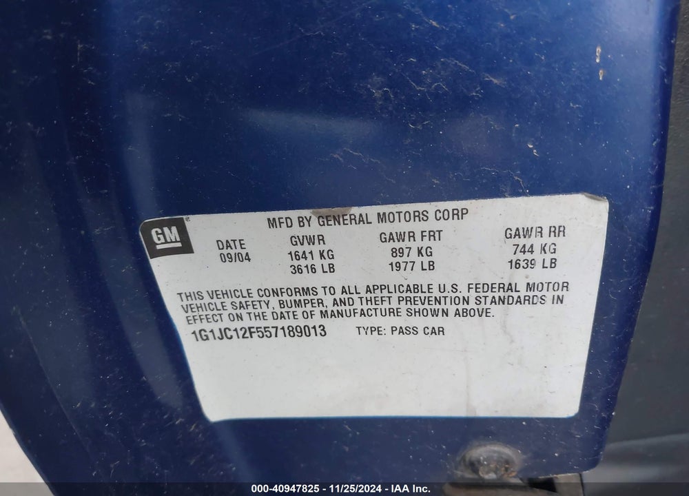 2005 CHEVROLET CAVALIER VIN: 1G1JC12F557189013