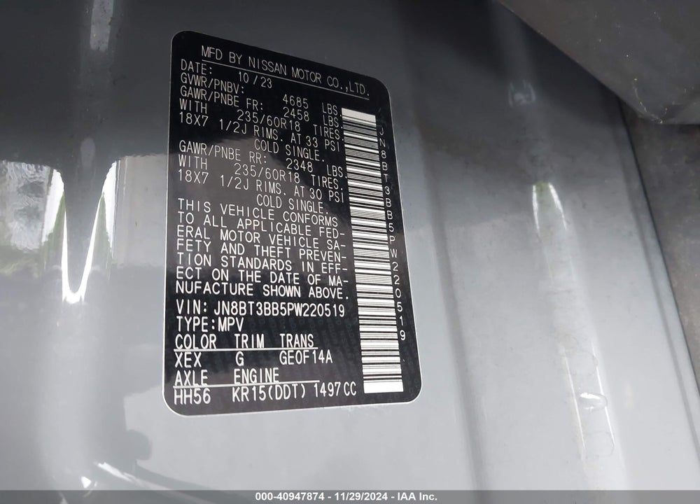2023 NISSAN ROGUE SV INTELLIGENT AWD VIN: JN8BT3BB5PW220519