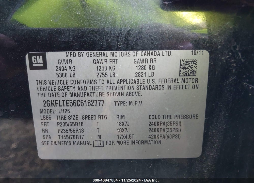 2012 GMC TERRAIN SLE-2 VIN: 2GKFLTE56C6182777