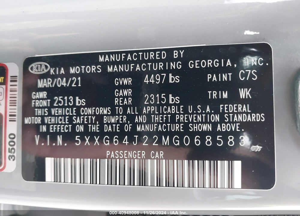 2021 KIA K5 GT LINE VIN: 5XXG64J22MG068583