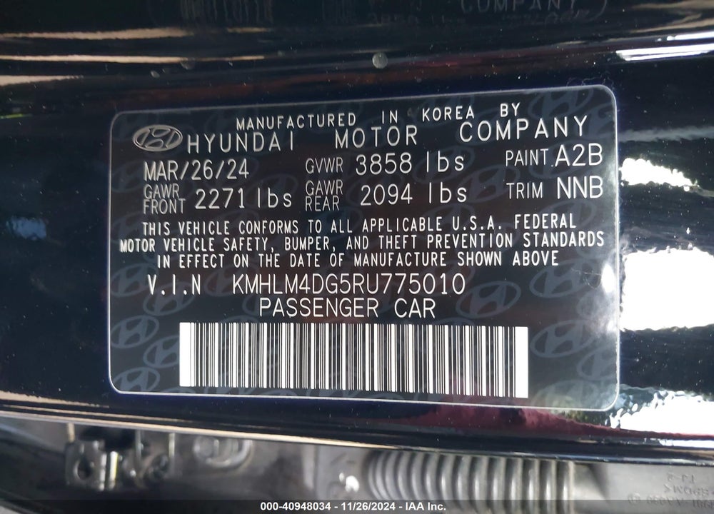 2024 HYUNDAI ELANTRA SEL VIN: KMHLM4DG5RU775010