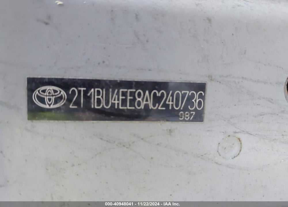 2010 TOYOTA COROLLA VIN: 2T1BU4EE8AC240736