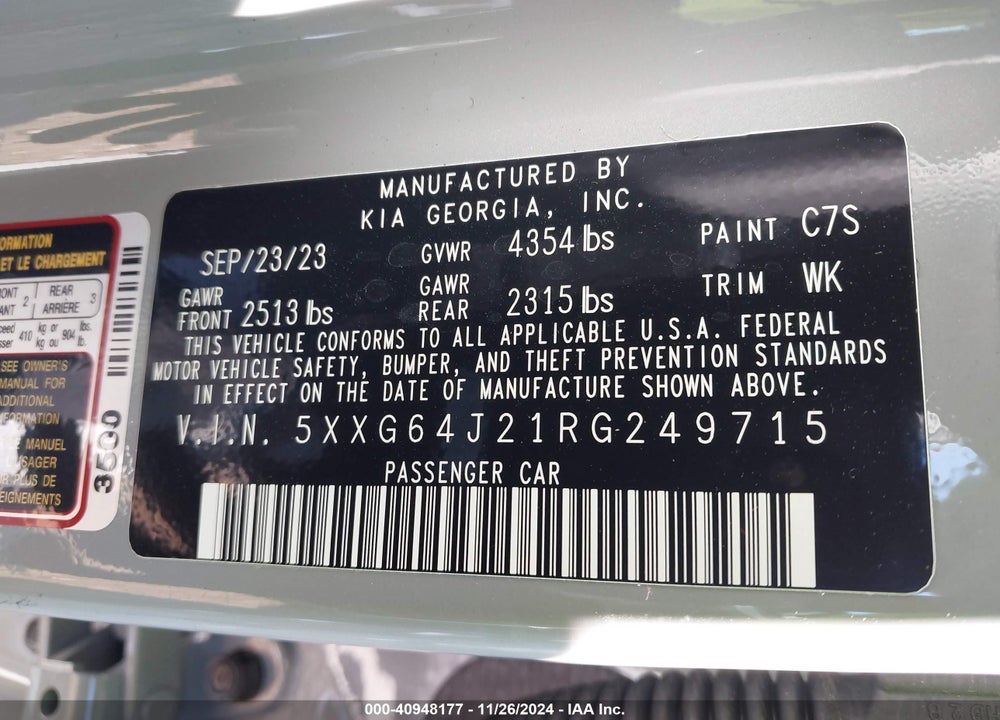 2024 KIA K5 GT LINE VIN: 5XXG64J21RG249715