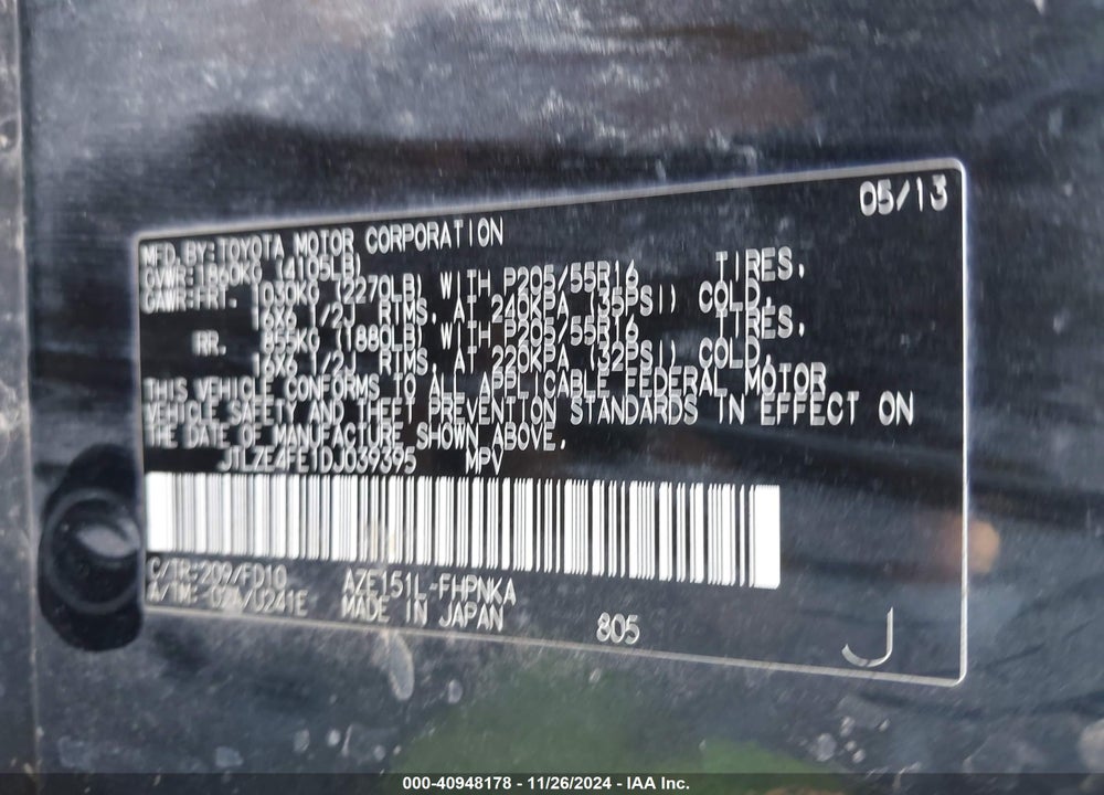 2013 SCION XB VIN: JTLZE4FE1DJ039395