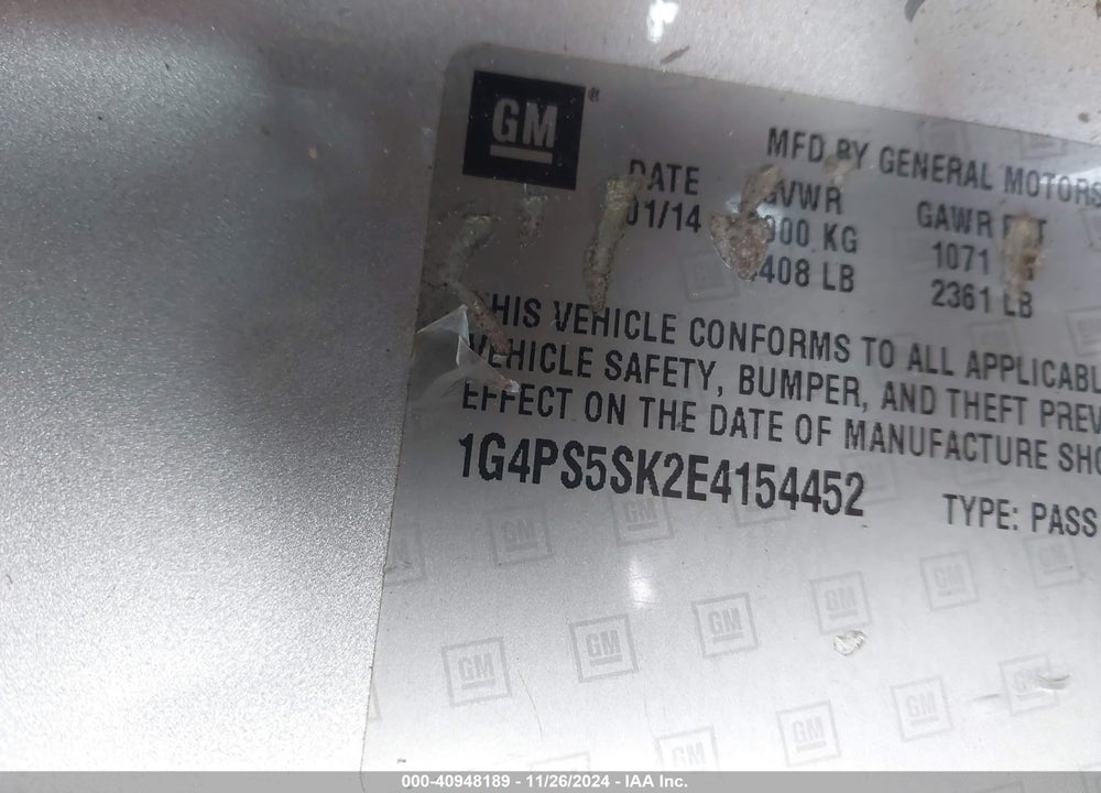 2014 BUICK VERANO LEATHER GROUP VIN: 1G4PS5SK2E4154452