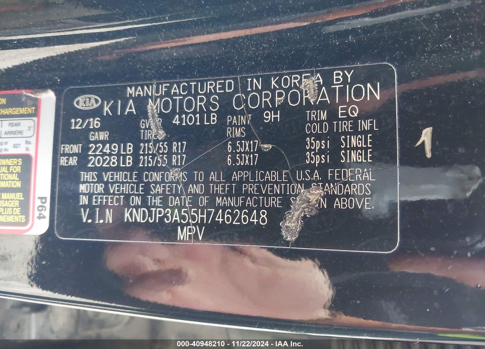 2017 KIA SOUL VIN: KNDJP3A55H7462648