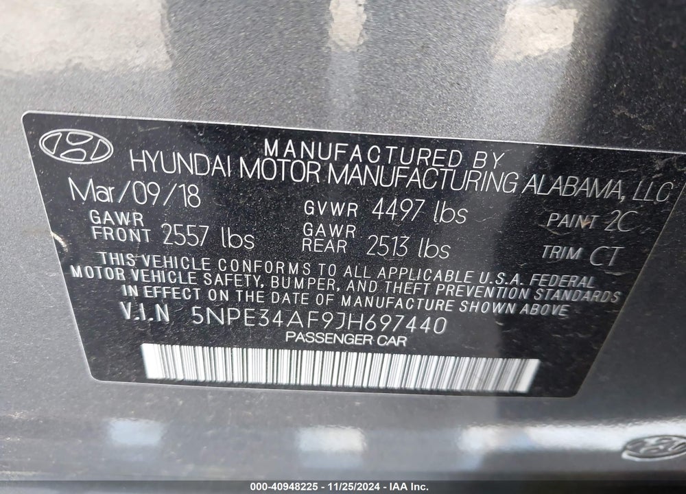 2018 HYUNDAI SONATA VIN: 5NPE34AF9JH697440