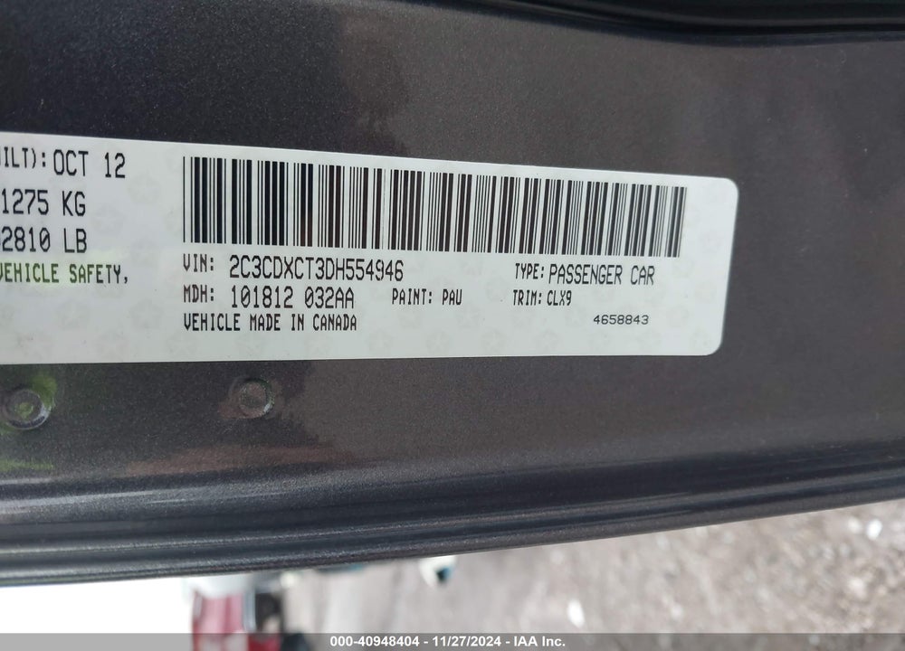 2013 DODGE CHARGER R/T PLUS VIN: 2C3CDXCT3DH554946