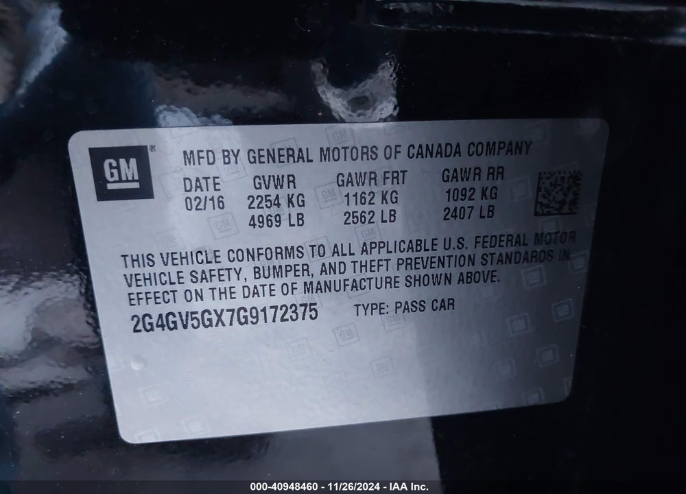 2016 BUICK REGAL TURBO GS VIN: 2G4GV5GX7G9172375