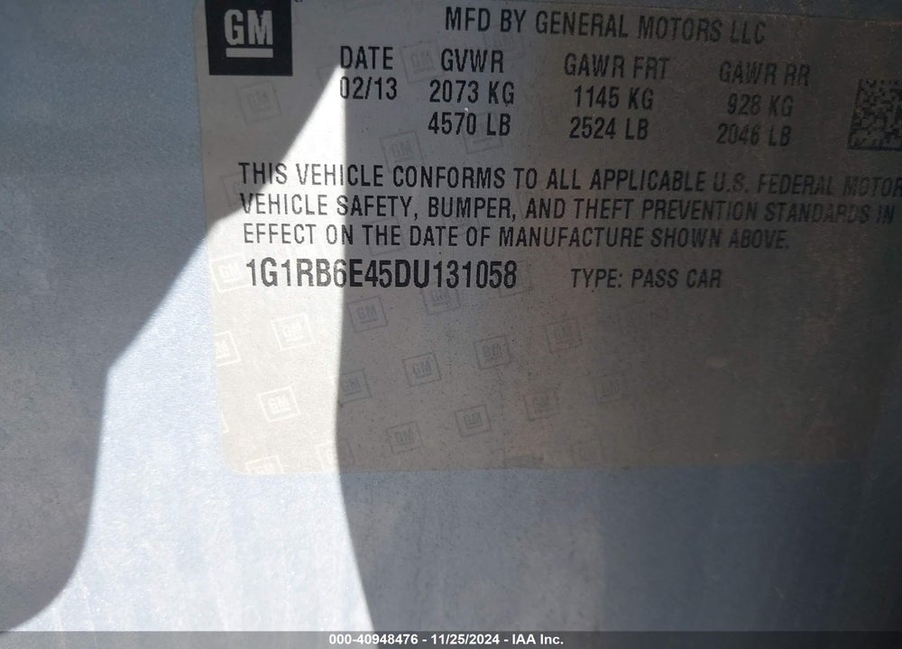 2013 CHEVROLET VOLT VIN: 1G1RB6E45DU131058