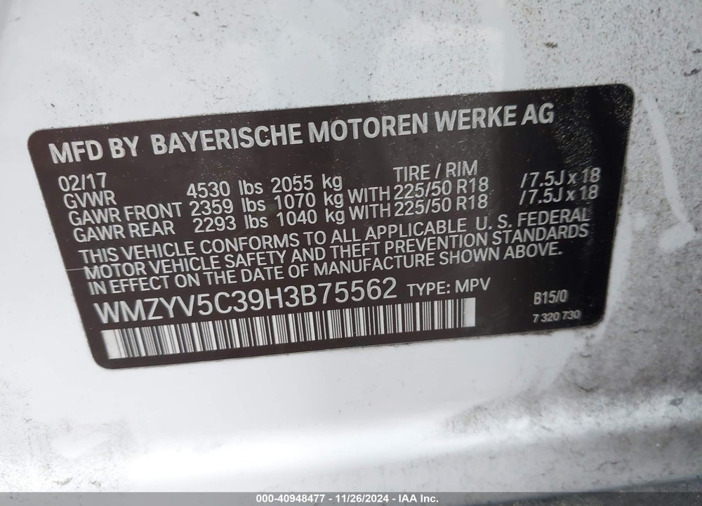 2017 MINI COUNTRYMAN COOPER VIN: WMZYV5C39H3B75562