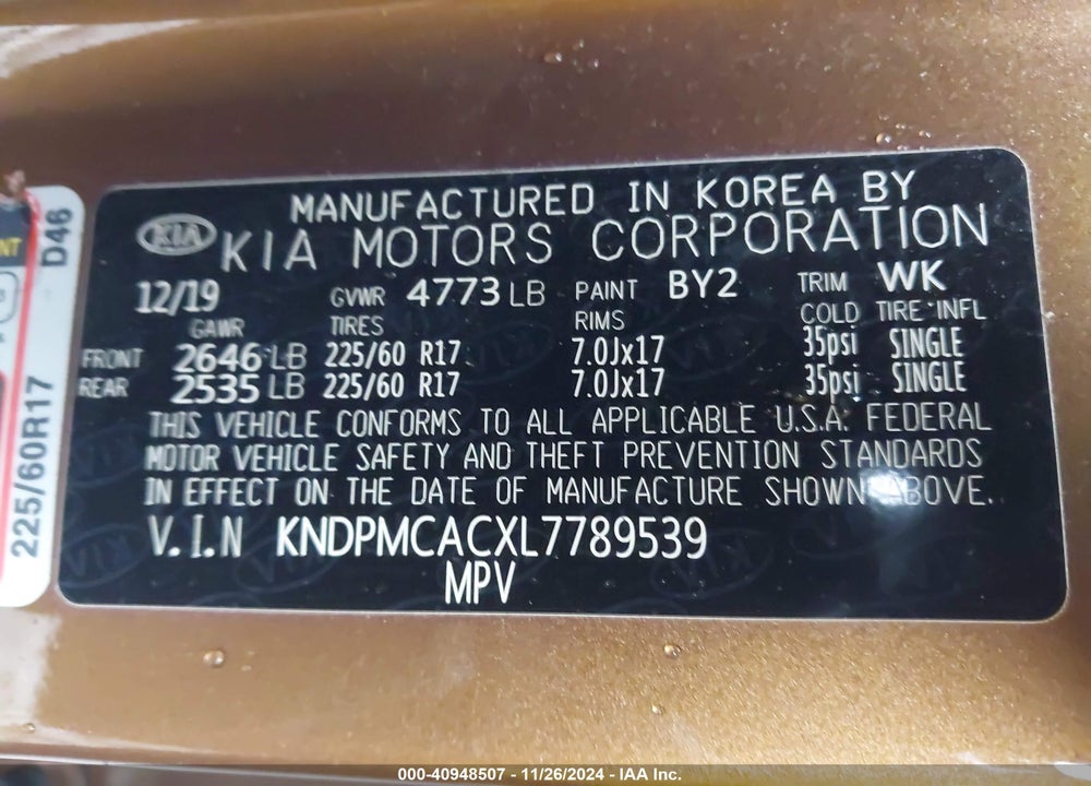2020 KIA SPORTAGE LX VIN: KNDPMCACXL7789539
