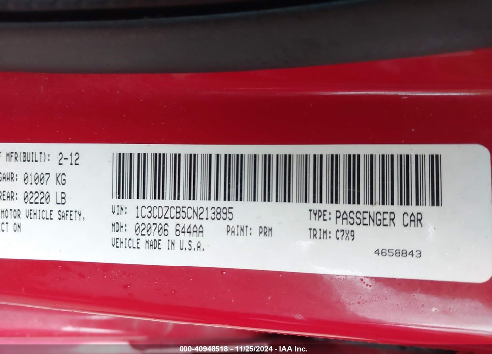 2012 DODGE AVENGER SXT VIN: 1C3CDZCB5CN213895