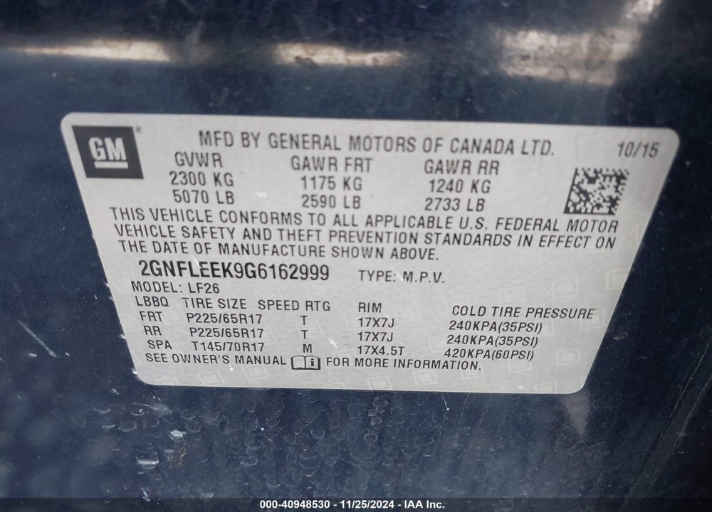 2016 CHEVROLET EQUINOX LS VIN: 2GNFLEEK9G6162999