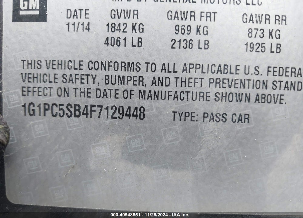 2015 CHEVROLET CRUZE 1LT AUTO VIN: 1G1PC5SB4F7129448