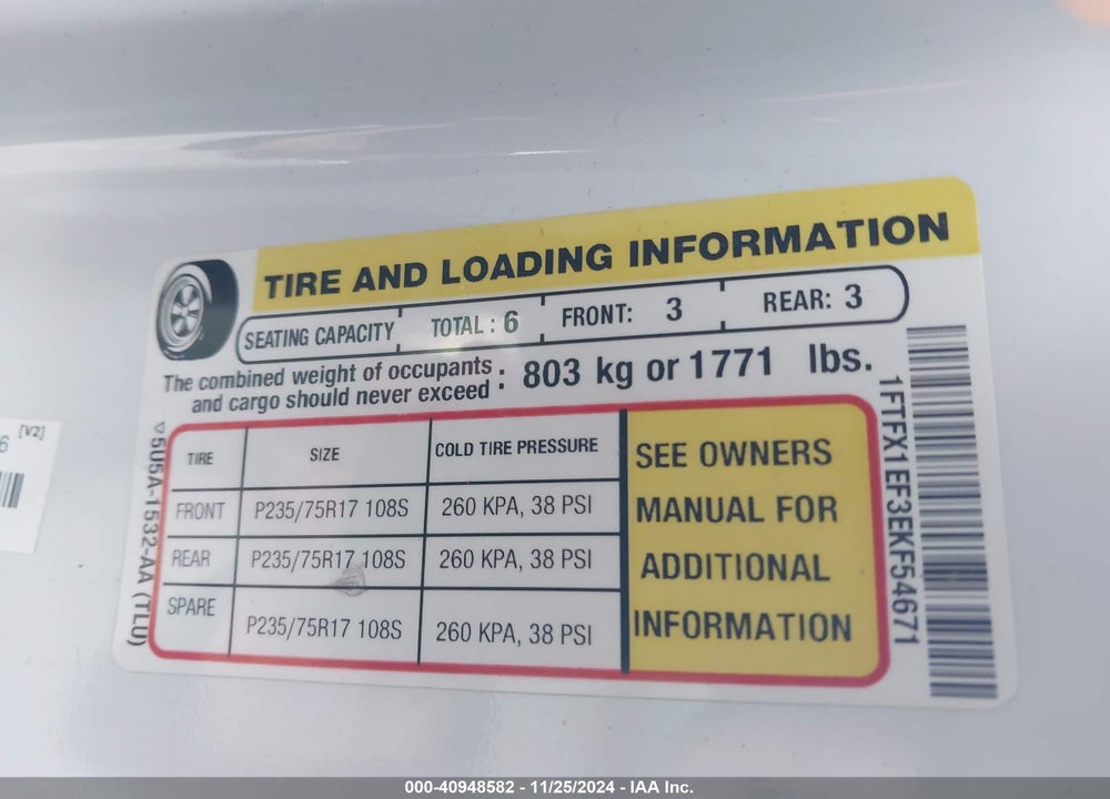 2014 FORD F-150 XL VIN: 1FTFX1EF3EKF54671