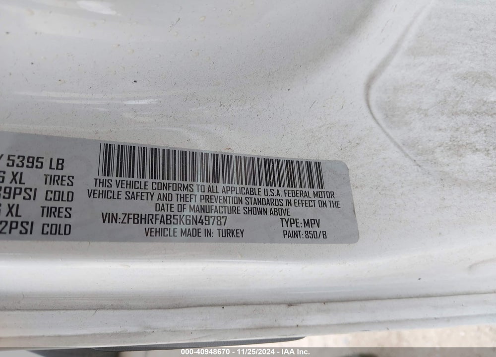 2019 RAM PROMASTER CITY TRADESMAN VIN: ZFBHRFAB5K6N49787