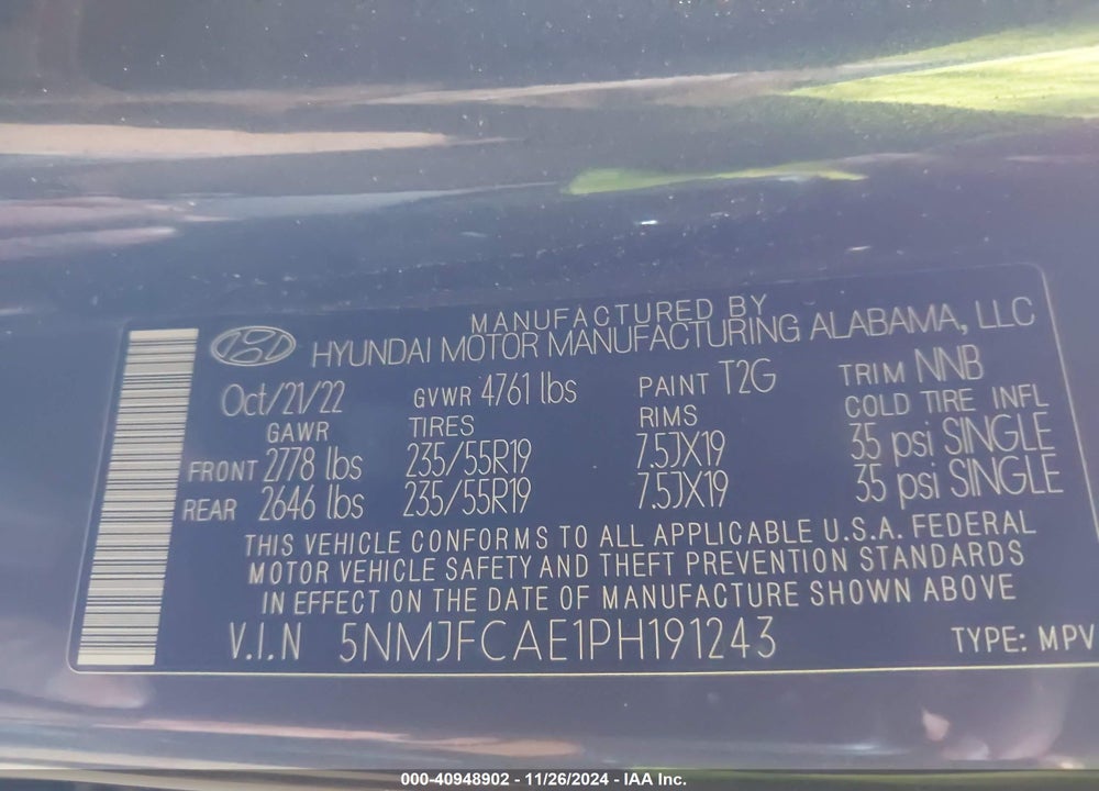 2023 HYUNDAI TUCSON SEL VIN: 5NMJFCAE1PH191243