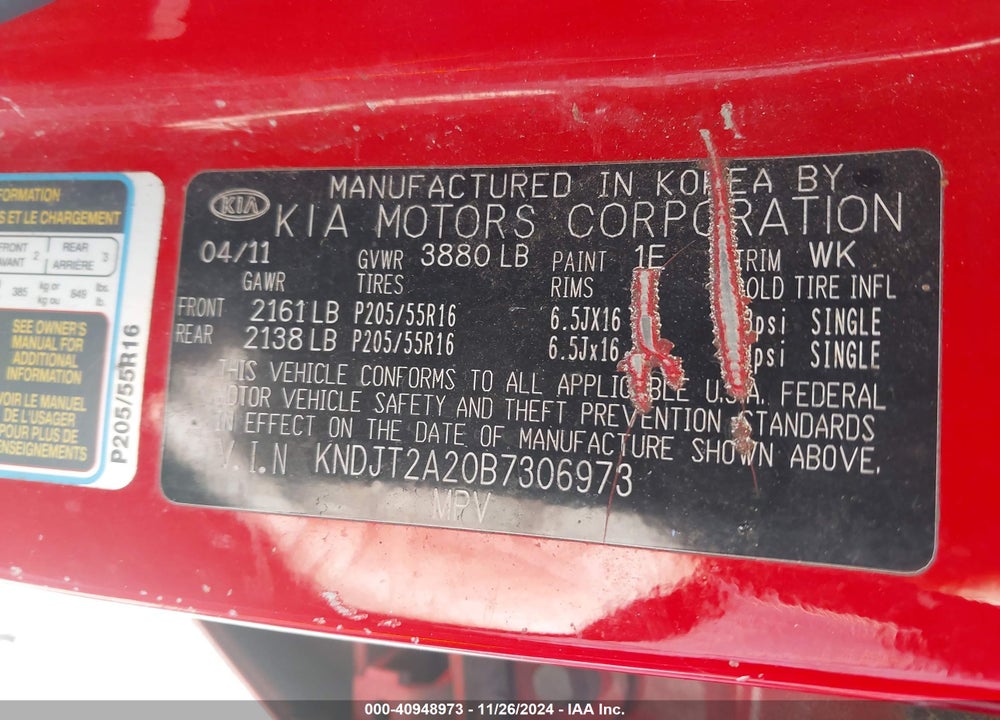 2011 KIA SOUL VIN: KNDJT2A20B7306973