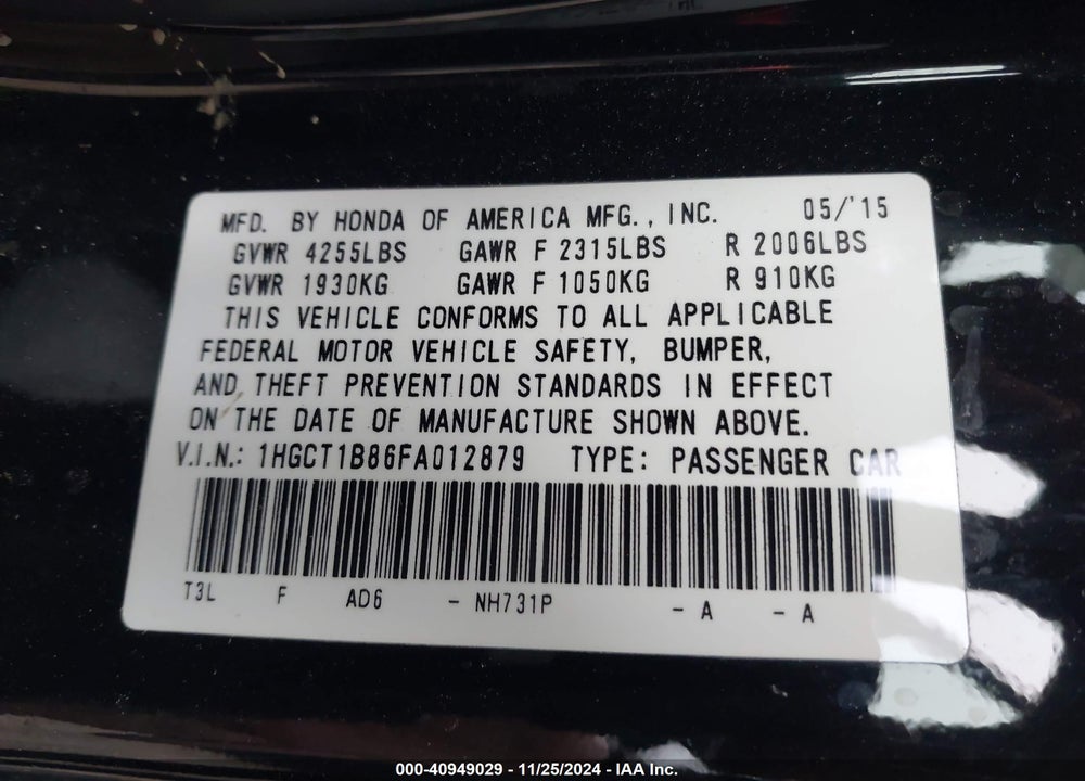 2015 HONDA ACCORD VIN: 1HGCT1B86FA012879
