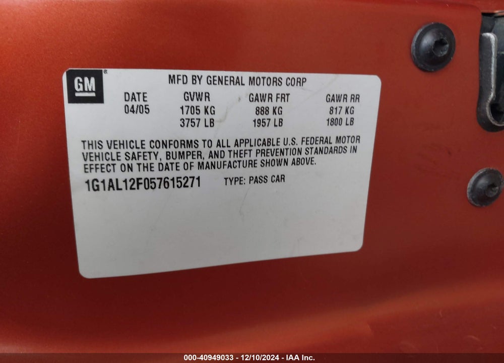 2005 CHEVROLET COBALT LS VIN: 1G1AL12F057615271