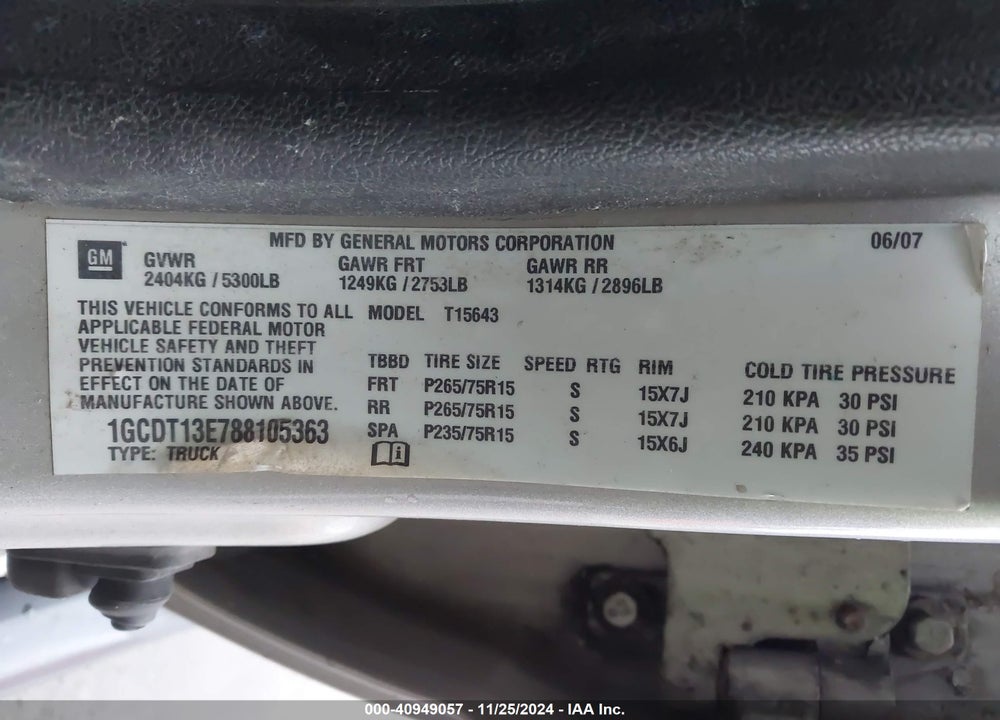 2008 CHEVROLET COLORADO LT VIN: 1GCDT13E788105363