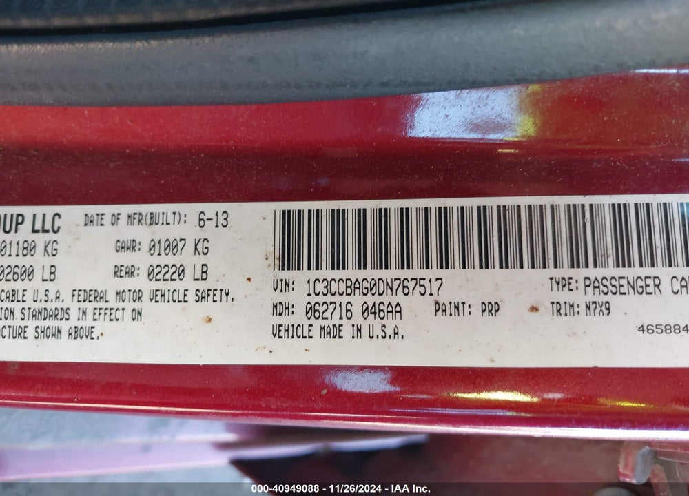 2013 CHRYSLER 200 LX VIN: 1C3CCBAG0DN767517