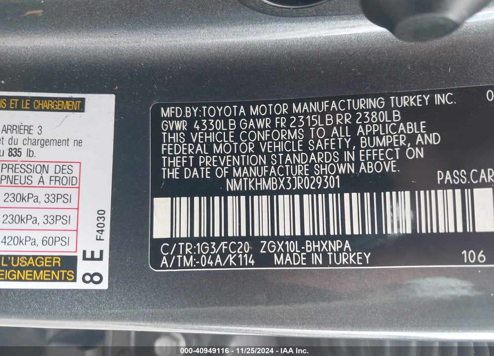 2018 TOYOTA C-HR XLE PREMIUM VIN: NMTKHMBX3JR029301