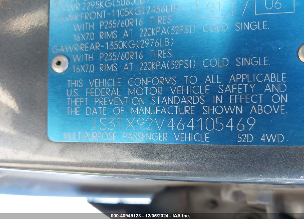 2006 SUZUKI XL-7 PREMIUM VIN: JS3TX92V464105469