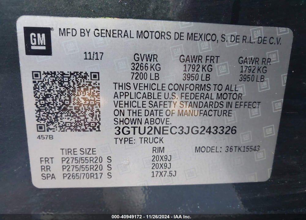 2018 GMC SIERRA 1500 SLT VIN: 3GTU2NEC3JG243326