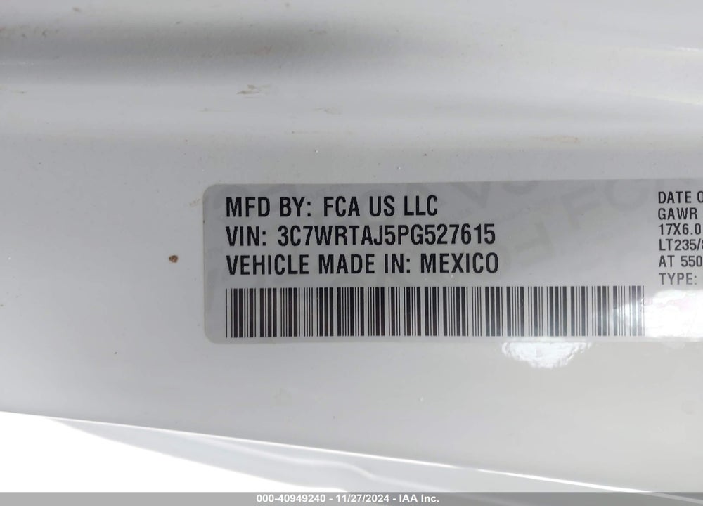 2023 RAM 3500 CHASSIS TRADESMAN/SLT VIN: 3C7WRTAJ5PG527615