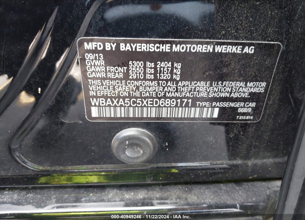 2014 BMW 535D VIN: WBAXA5C5XED689171