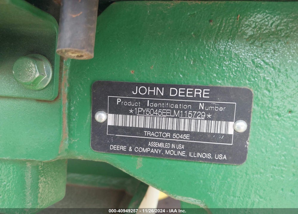 2021 JOHN DEERE TRACTOR VIN: 1PY5045EELM115729