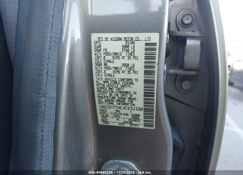 2004 NISSAN FRONTIER XE-V6 VIN: 1N6ED27T54C433160