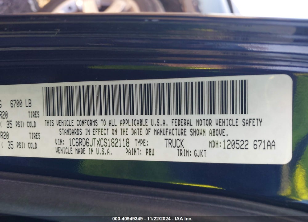2012 RAM 1500 LAIE VIN: 1C6RD6JTXCS182118