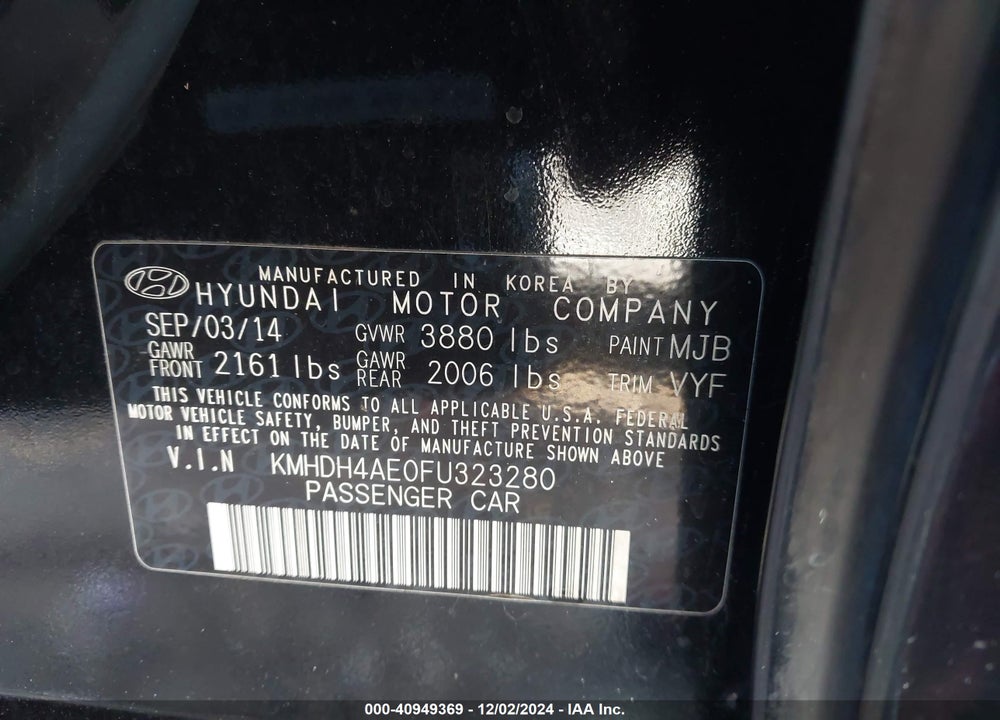 2015 HYUNDAI ELANTRA LIMITED VIN: KMHDH4AE0FU323280