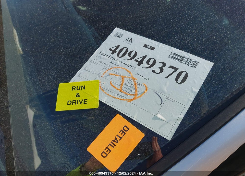 2007 HONDA ACCORD 3.0 EX VIN: 1HGCM66587A094996