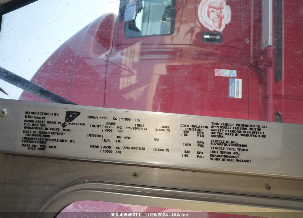 2009 FREIGHTLINER CHASSIS M LINE WALK-IN VAN VIN: 4UZAAPDU79CAC9489