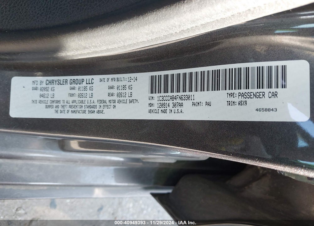 2015 CHRYSLER 200 LIMITED VIN: 1C3CCCAB4FN633011